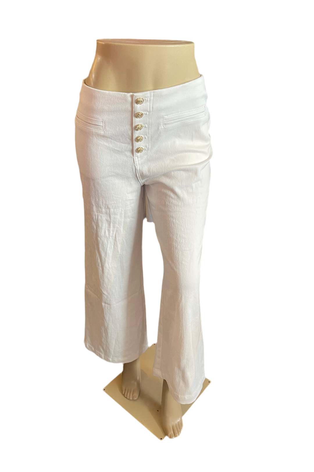 White Denim Midrise Culotte Pants