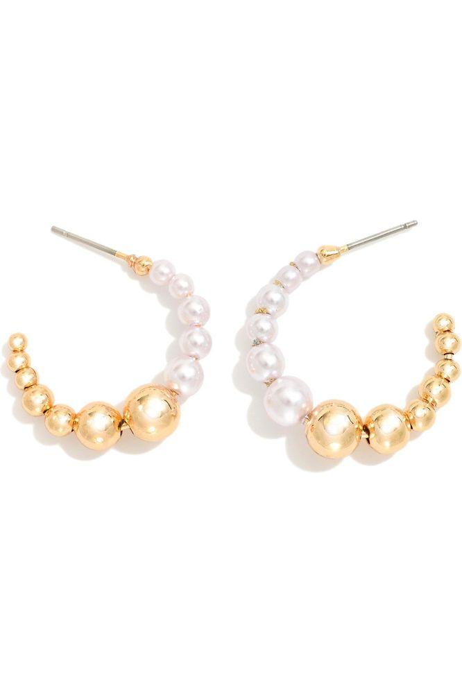 Gold and Pearl Bead Hoop Earrings - Vintage Dragonfly Boutique
