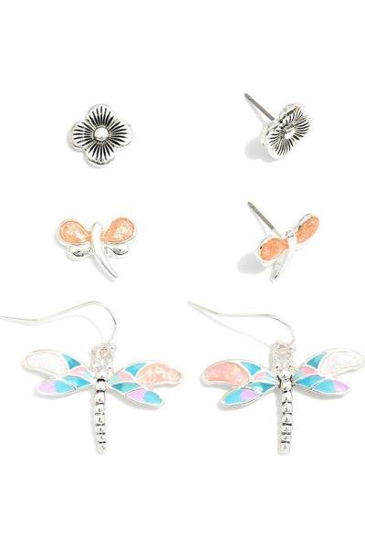 Set of Dragonfly and Flower Earrings - Vintage Dragonfly Boutique