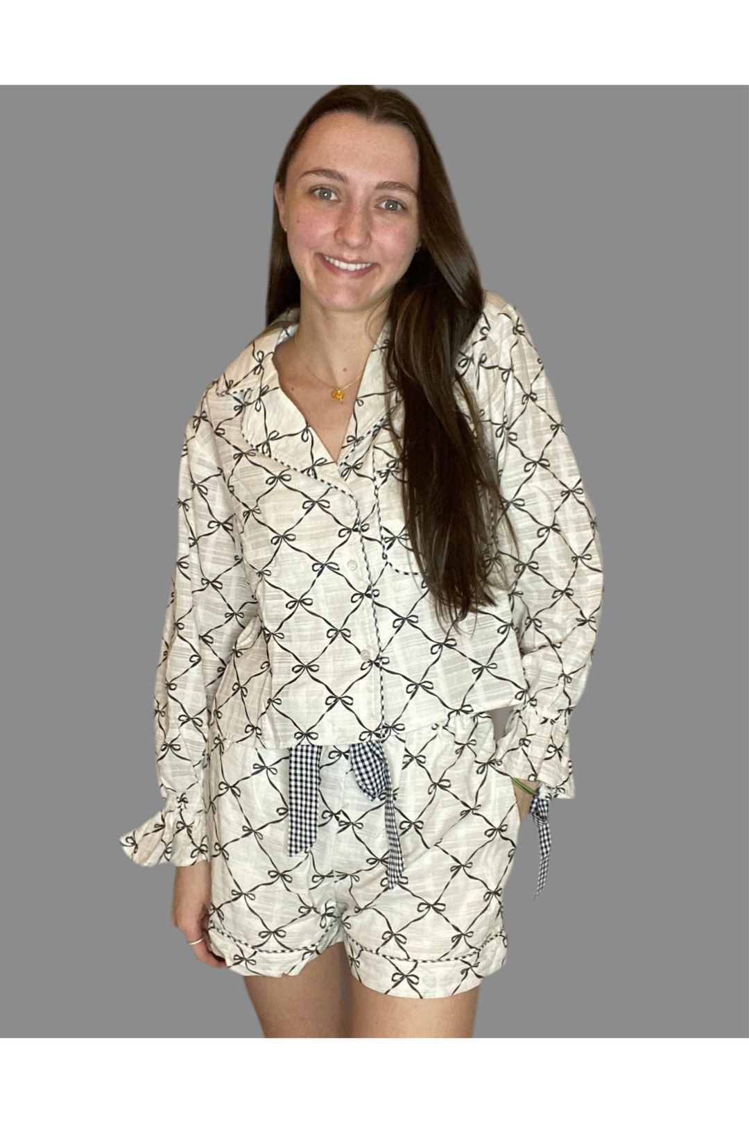 Peach Love Bow Print PJ set - Vintage Dragonfly Boutique