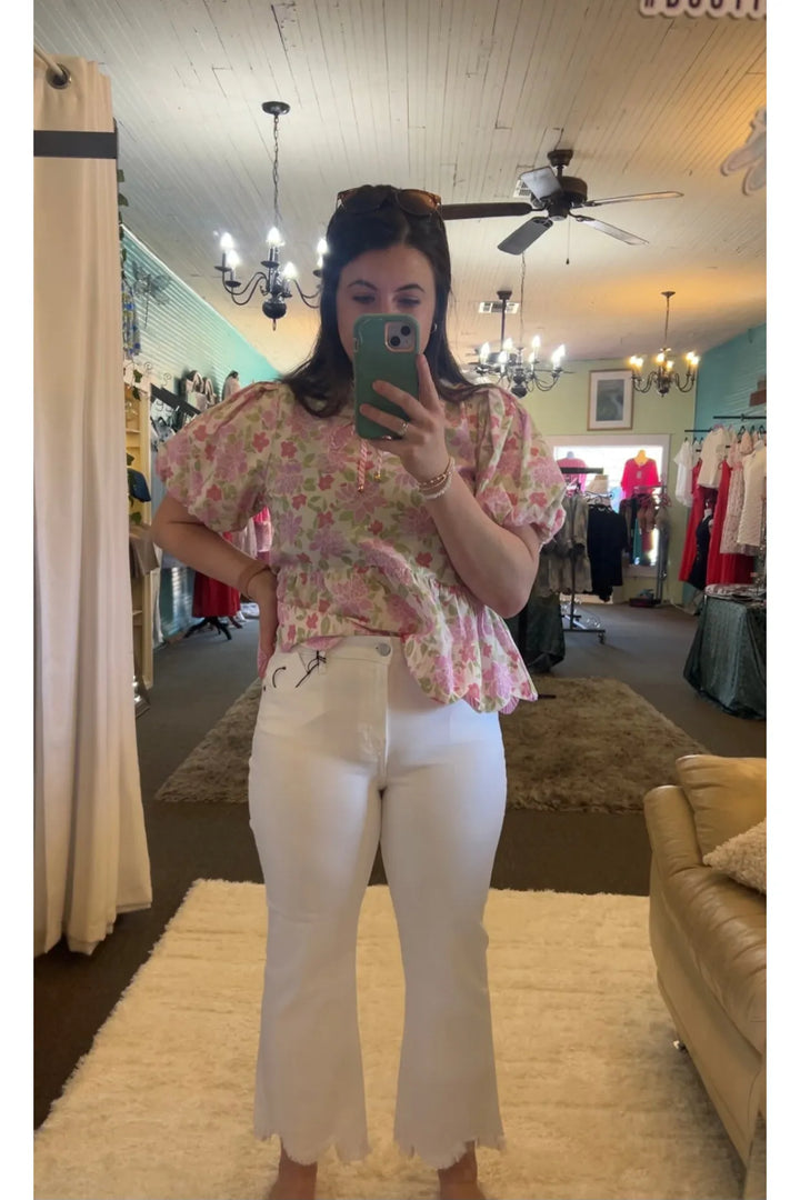 Hidden White Cropped Uneven Hem Jeans - Vintage Dragonfly Boutique