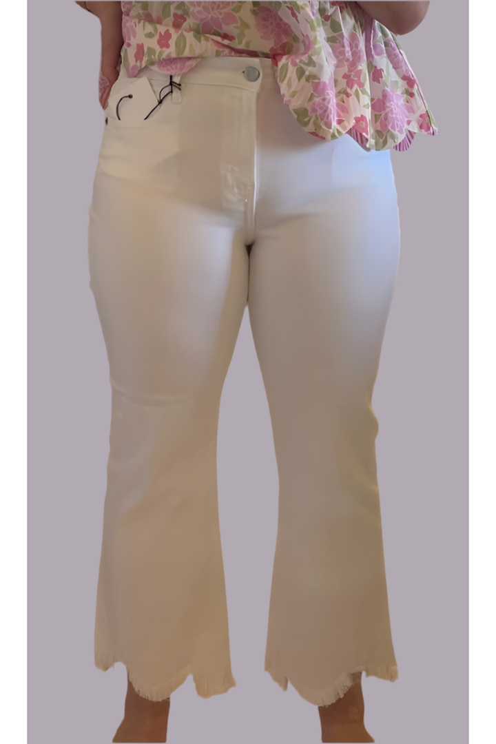 Hidden White Cropped Uneven Hem Jeans - Vintage Dragonfly Boutique
