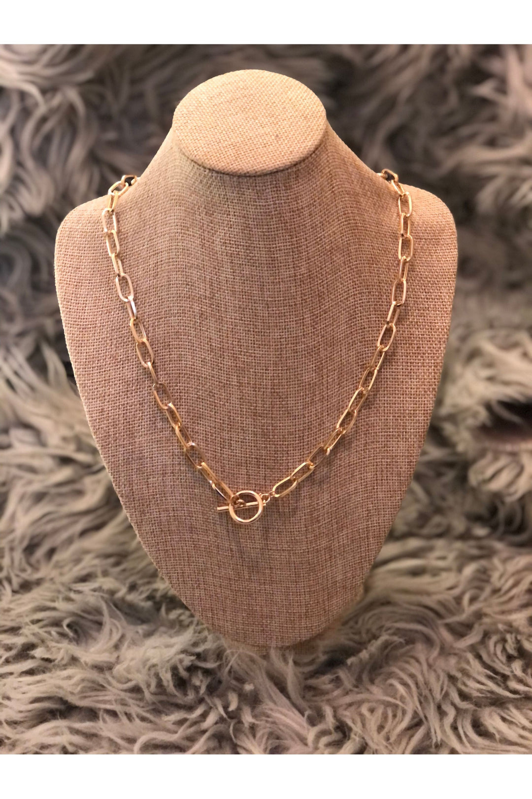 Short Gold Metal Chain Necklace with Toggle Clasp - Vintage Dragonfly Boutique