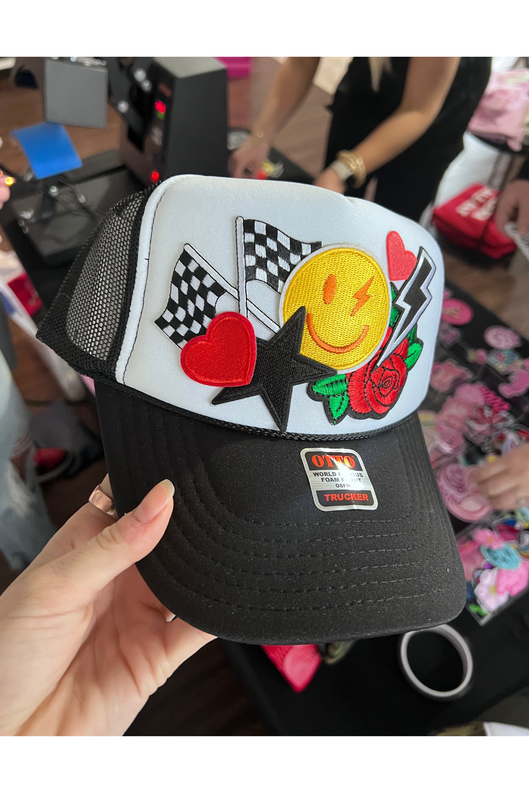 Social Statement - Be Happy Custom Trucker Hat - Vintage Dragonfly Boutique