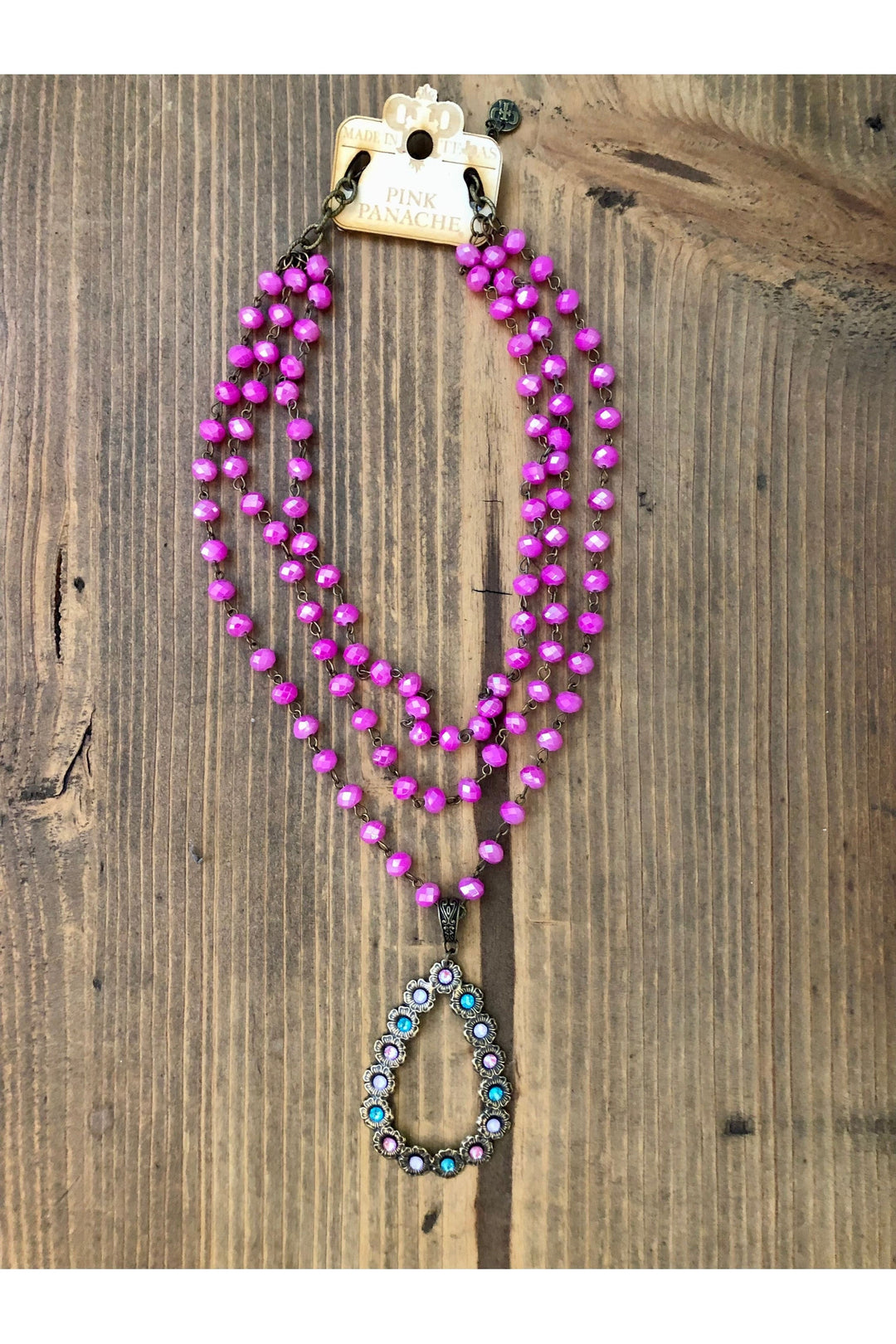 Hot Pink Multiple Strand Short Necklace - Vintage Dragonfly