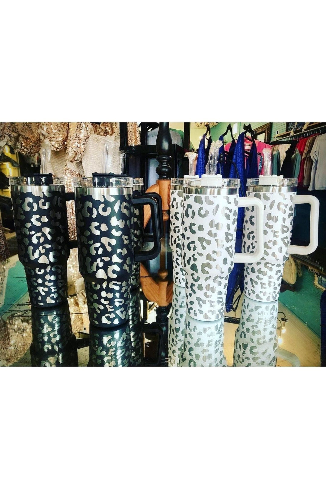 Leopard Pattern Stainless 40 oz Cups with Lid and Straw - Vintage Dragonfly Boutique