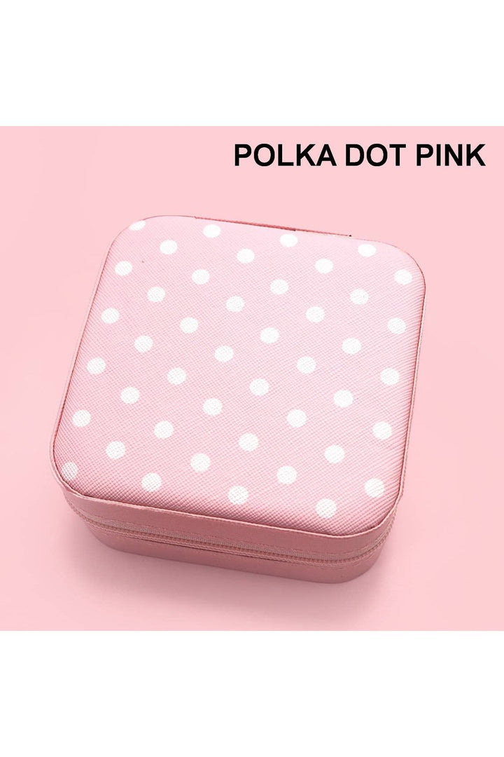 JOSSLYN by wall to wall - DESIGNED JEWELRY ORGANIZER TRAVEL BOX CASE | POLKA DOT PINK