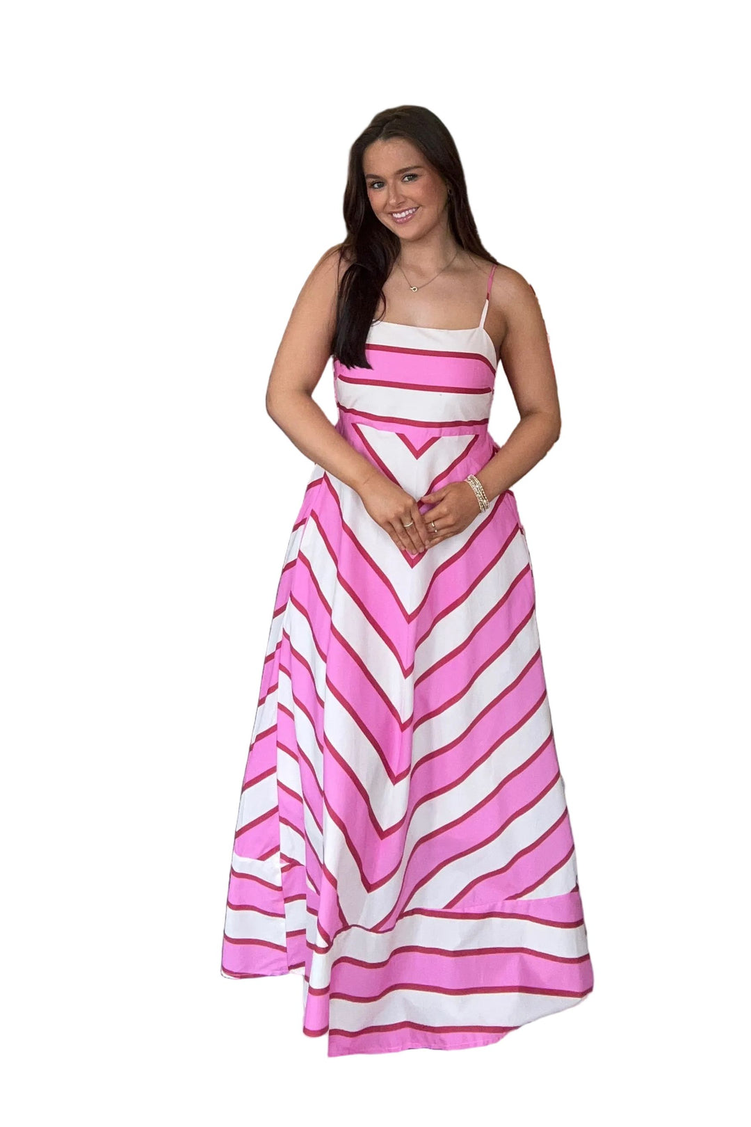 Entro Pink Chevron Stripe Sleeveless Midi Maxi Dress - Vintage Dragonfly Boutique
