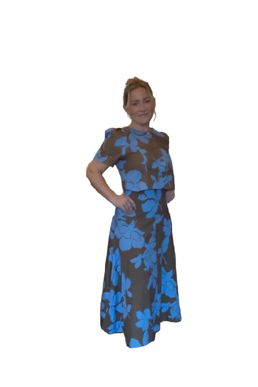 Entro Blue Floral Chocolate Brown Midi Skirt - Vintage Dragonfly Boutique