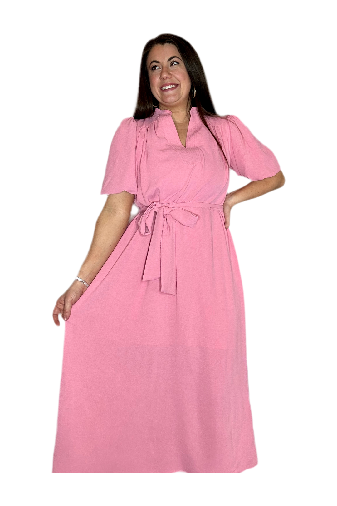 tcec pink dress TCEC Long Sleeve Button Down Dress in Pink