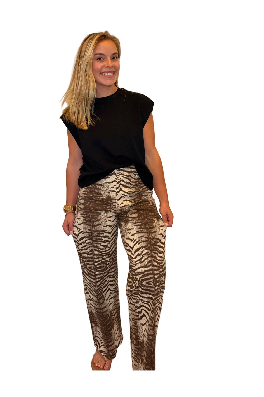 Entro Brown Animal Print Wide Leg Pants - Vintage Dragonfly Boutique