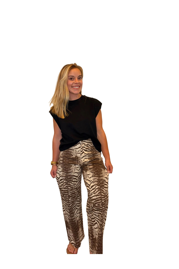 Entro Brown Animal Print Wide Leg Pants