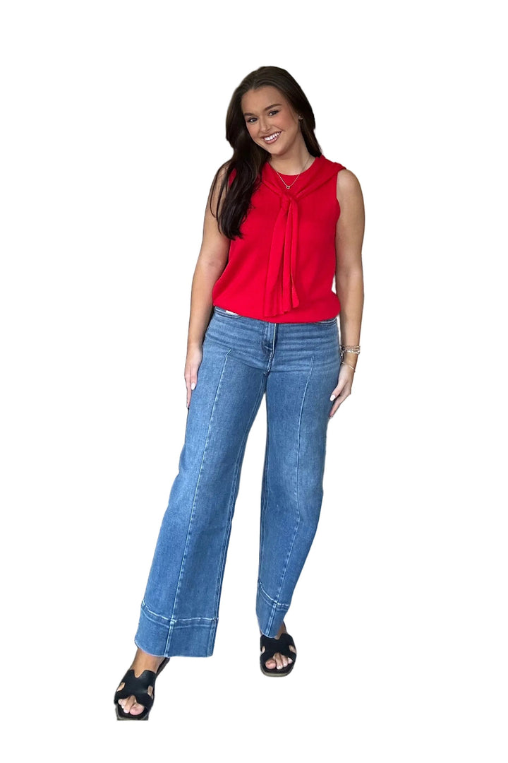 VERVET High Rise Wide Leg Trouser Jeans – Dark Wash Cropped Denim by Flying Monkey - Vintage Dragonfly Boutique