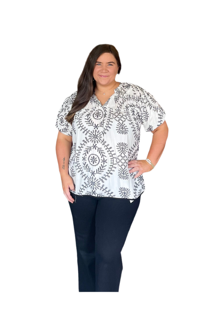 Black and White Boho Bloom Top by Gigio