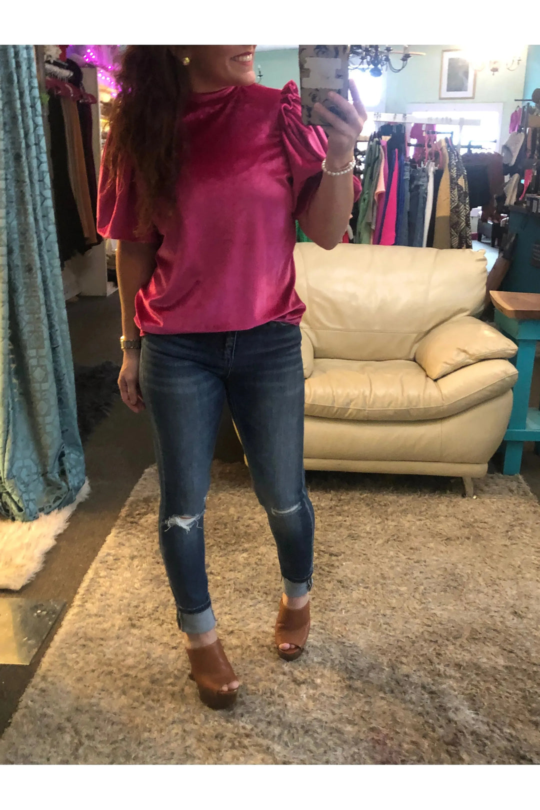 Berry Velvet Puff Sleeve Top - Vintage Dragonfly Boutique