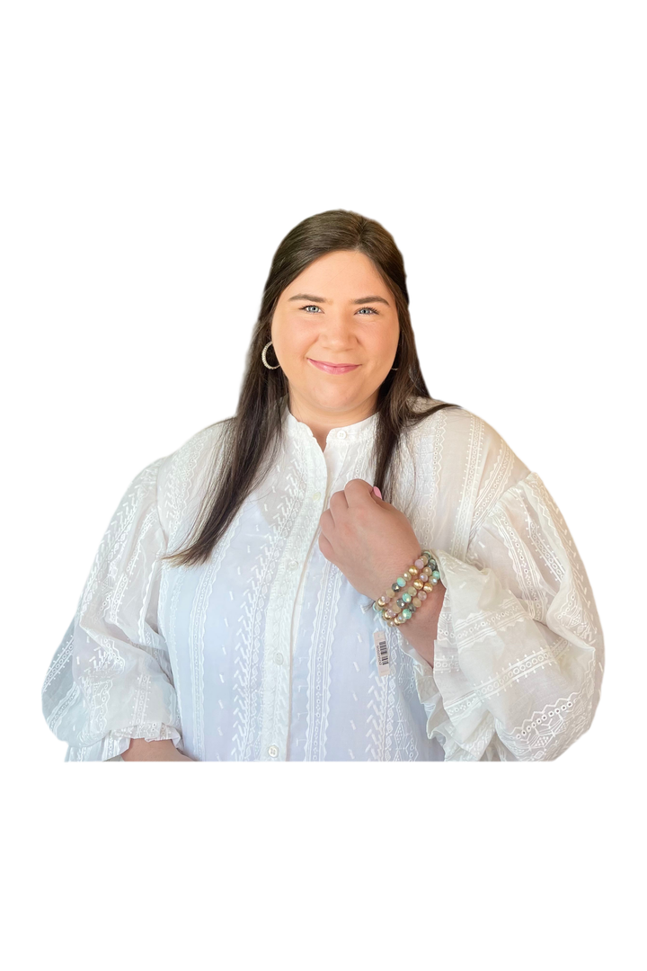 White Broderie Cotton Bubble Sleeve Top - Vintage Dragonfly Boutique