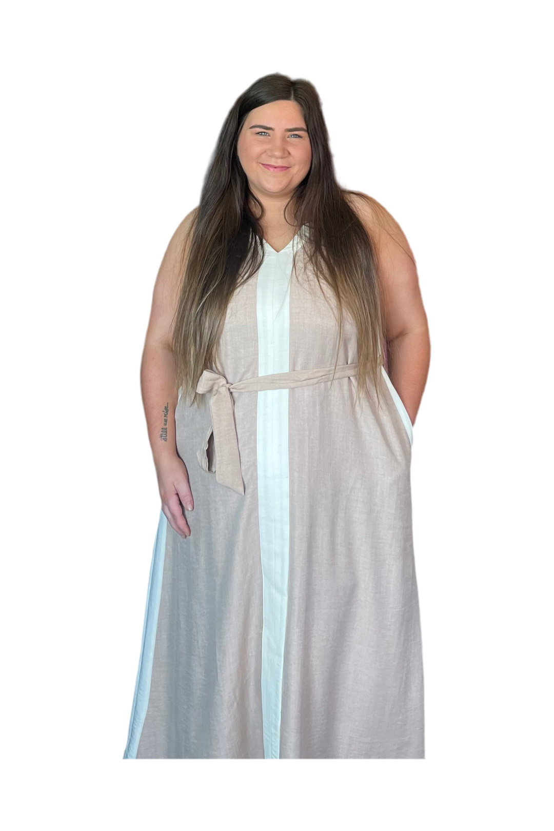 Tan and Cream Maxi Dress - Vintage Dragonfly Boutique