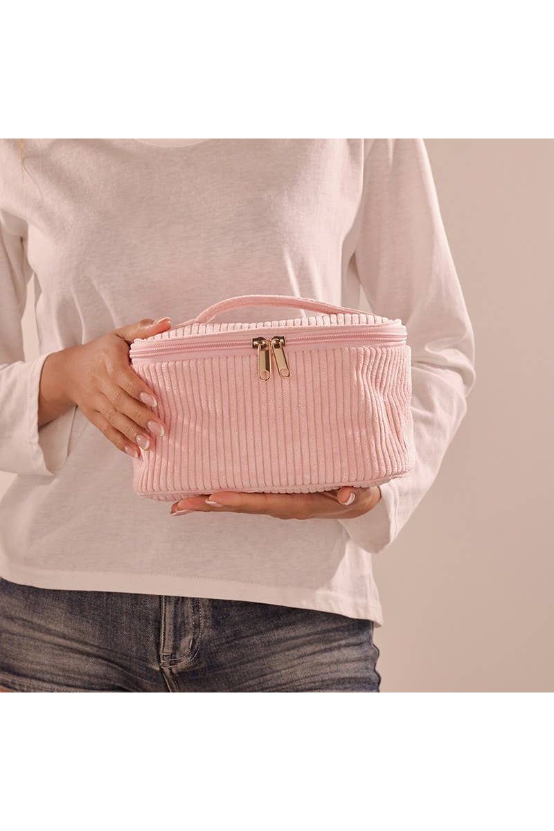JOSSLYN by wall to wall - CORDUROY COSMETIC MAKEUP POUCH BAG | PINK
