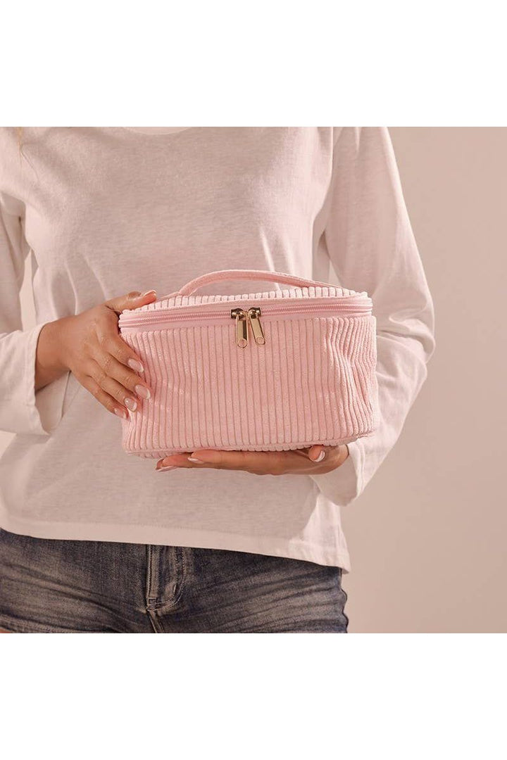JOSSLYN by wall to wall - CORDUROY COSMETIC MAKEUP POUCH BAG | PINK