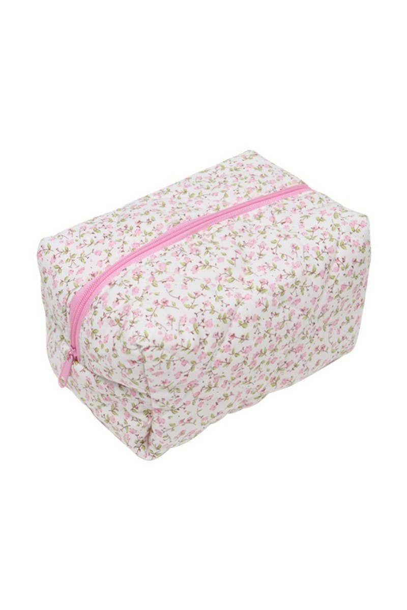 JOSSLYN by wall to wall - DITSY QUILTED COTTON FLORAL COSMETIC POUCH BAG | Pink