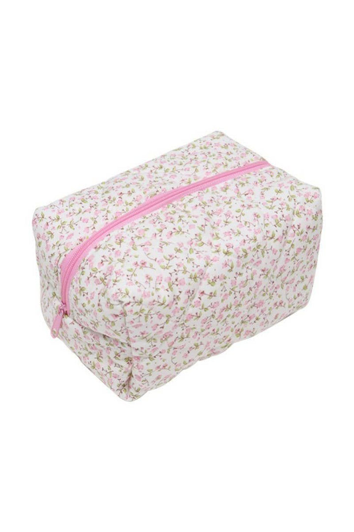 JOSSLYN by wall to wall - DITSY QUILTED COTTON FLORAL COSMETIC POUCH BAG | Pink