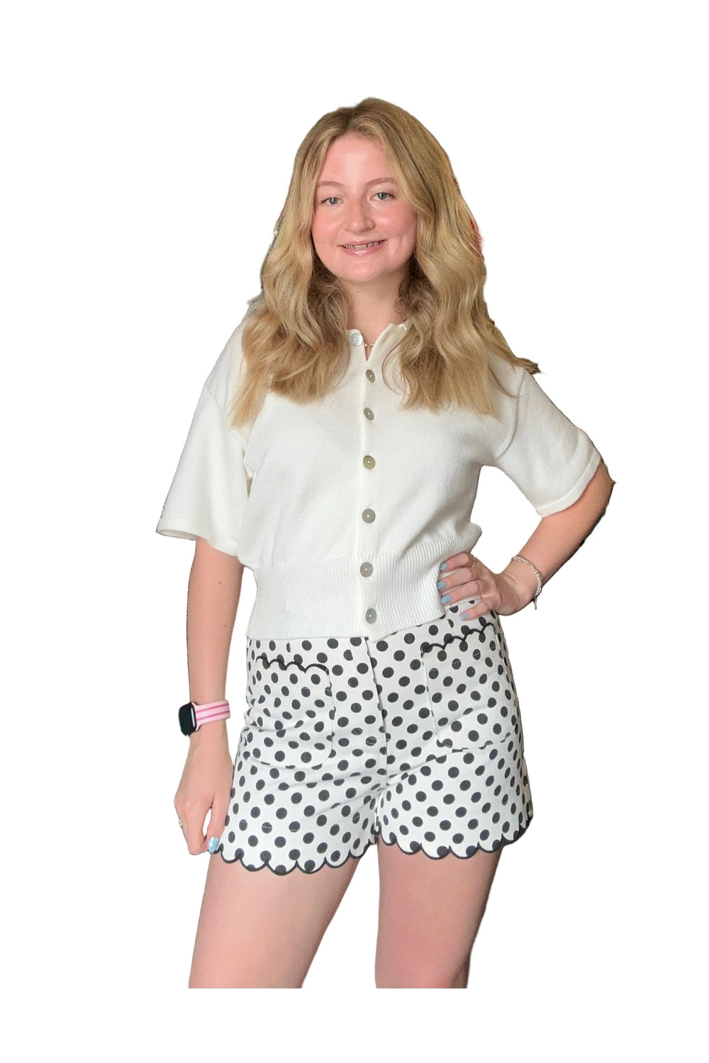 Entro Off White Polka Dot Scalloped Shorts | Chic Boutique Shorts for Women - Vintage Dragonfly Boutique