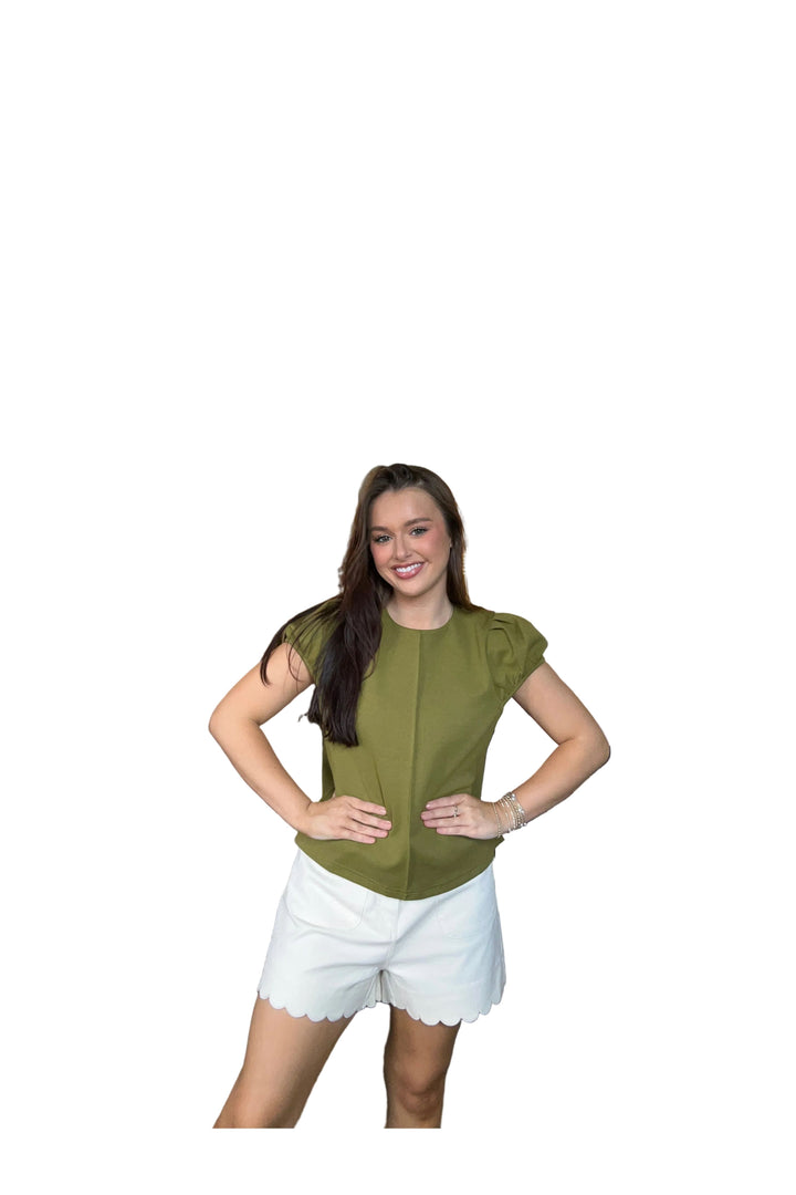 Entro Puff Sleeve Blouse in Ecru or Martini Olive - Vintage Dragonfly Boutique