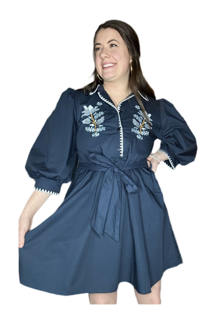 Jodifl 3/4 Length Sleeve Navy Mini Dress
