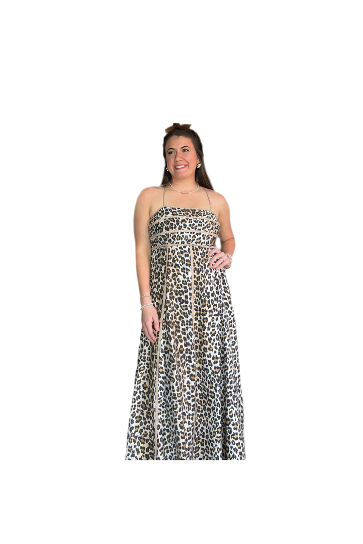 Leopard Print Spagetti Strap Midi Dress