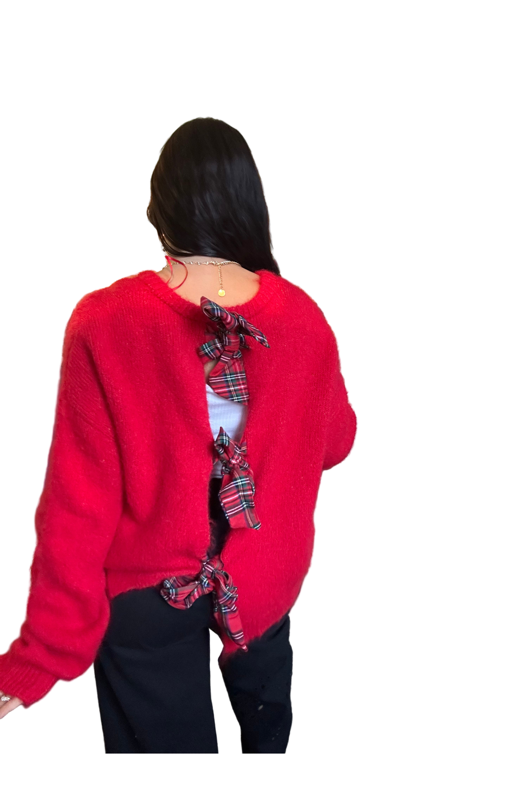 Red Bow Detail Sweater – Soft, Flirty, & Festive by Peach Love