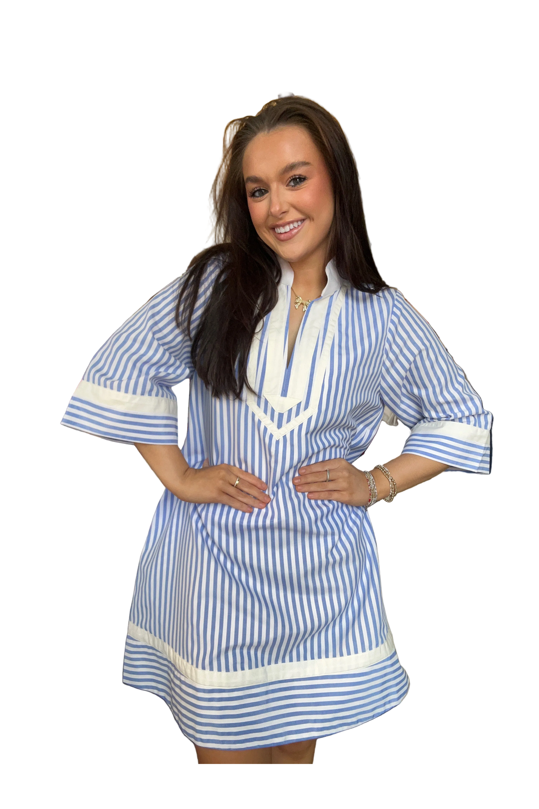 Entro Striped Half Sleeve Mini Dress with Contrast Trim - Vintage Dragonfly Boutique