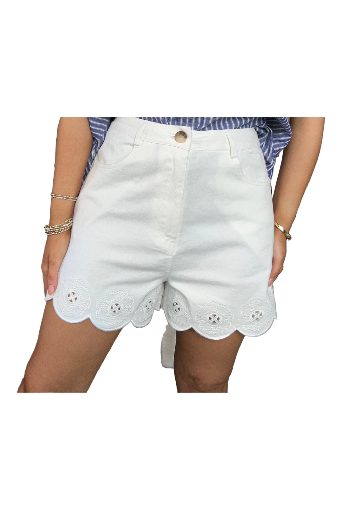 ENTRO Scalloped Trim Shorts with Eyelet Detail  – Red & White - Vintage Dragonfly Boutique