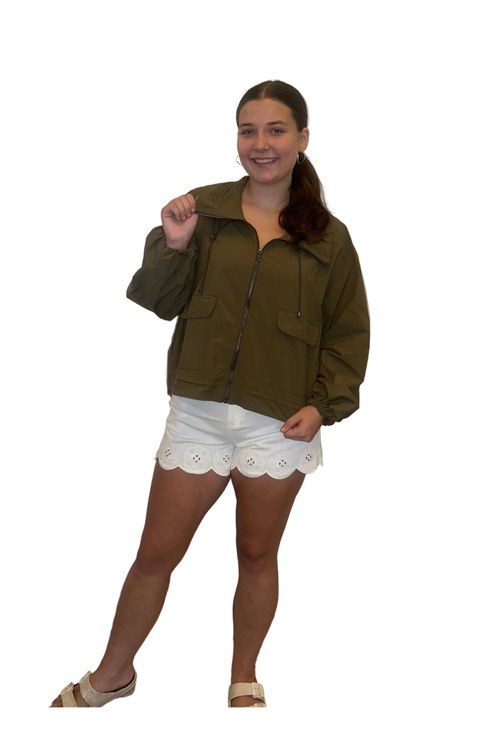 Entro Olive Lightweight Drawstring Windbreaker