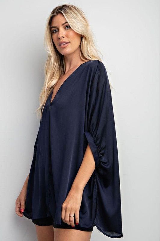 Cassie Collared Neckband Oversized Top - Vintage Dragonfly Boutique