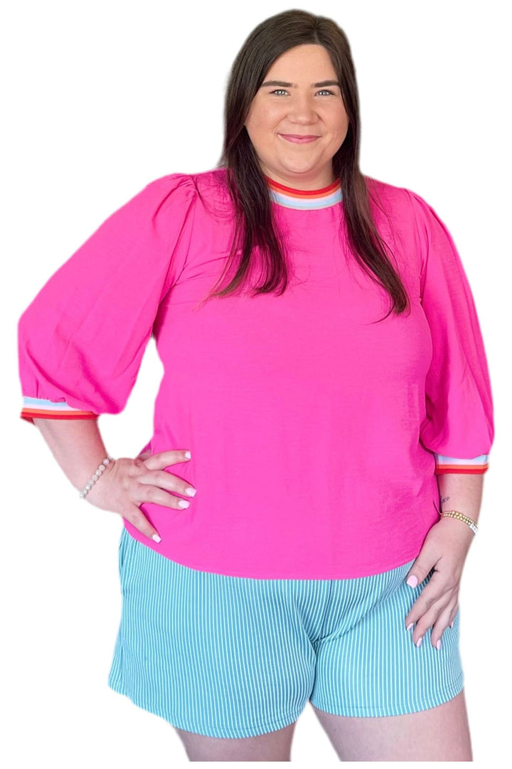 Hot Pink 3/4L Sleeve Top - Vintage Dragonfly Boutique