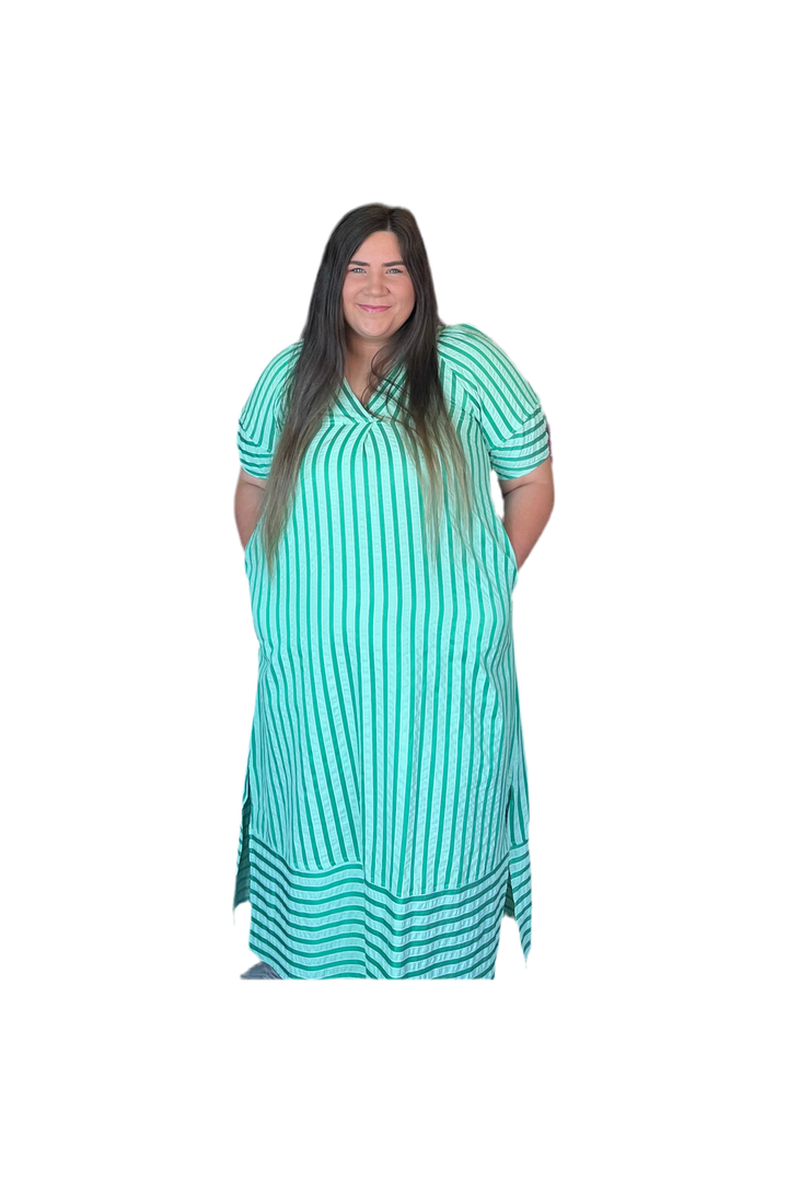 Green Striped Midi Dress - Vintage Dragonfly Boutique