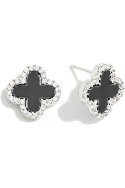 Clover Earrings w/ Studded Rhinestone Border - Vintage Dragonfly Boutique