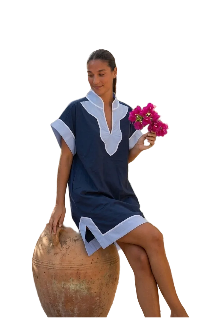 Entro Navy Contrast Trim Dress | Classic Women’s Boutique Dress - Vintage Dragonfly Boutique