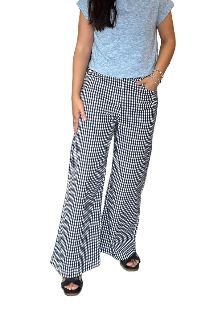 Entro Navy Gingham Wide Leg Cropped Pants - Vintage Dragonfly Boutique