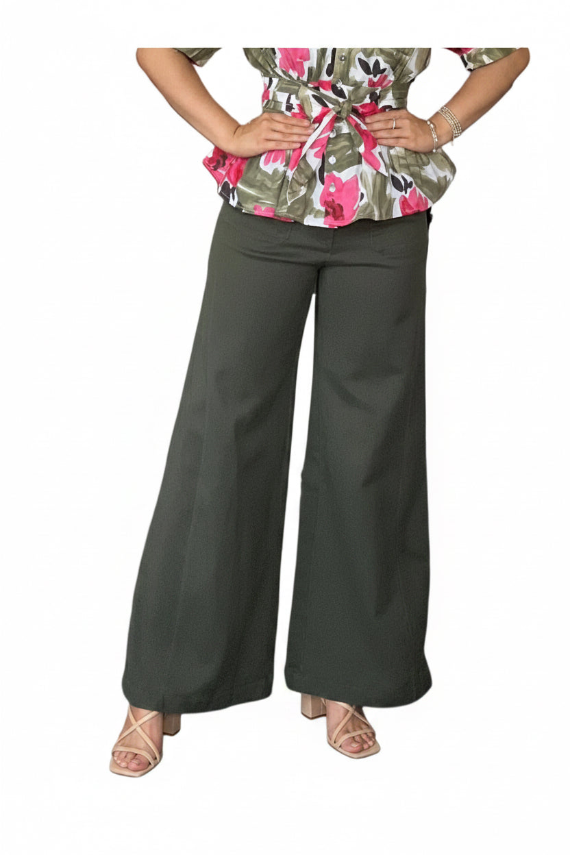 Entro Wide Leg Pants – Olive & Brown | Women’s Fall Pants - Vintage Dragonfly Boutique