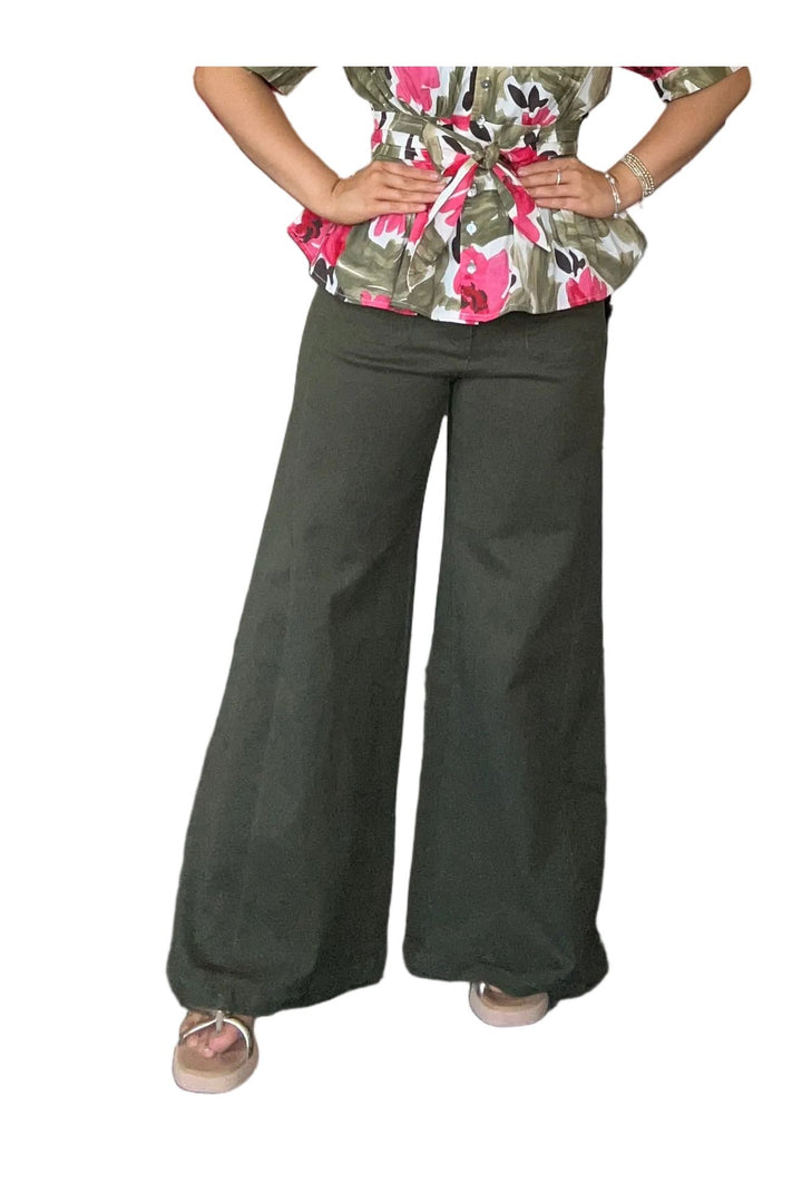 Entro Wide Leg Pants – Olive &amp; Brown | Women’s Fall Pants