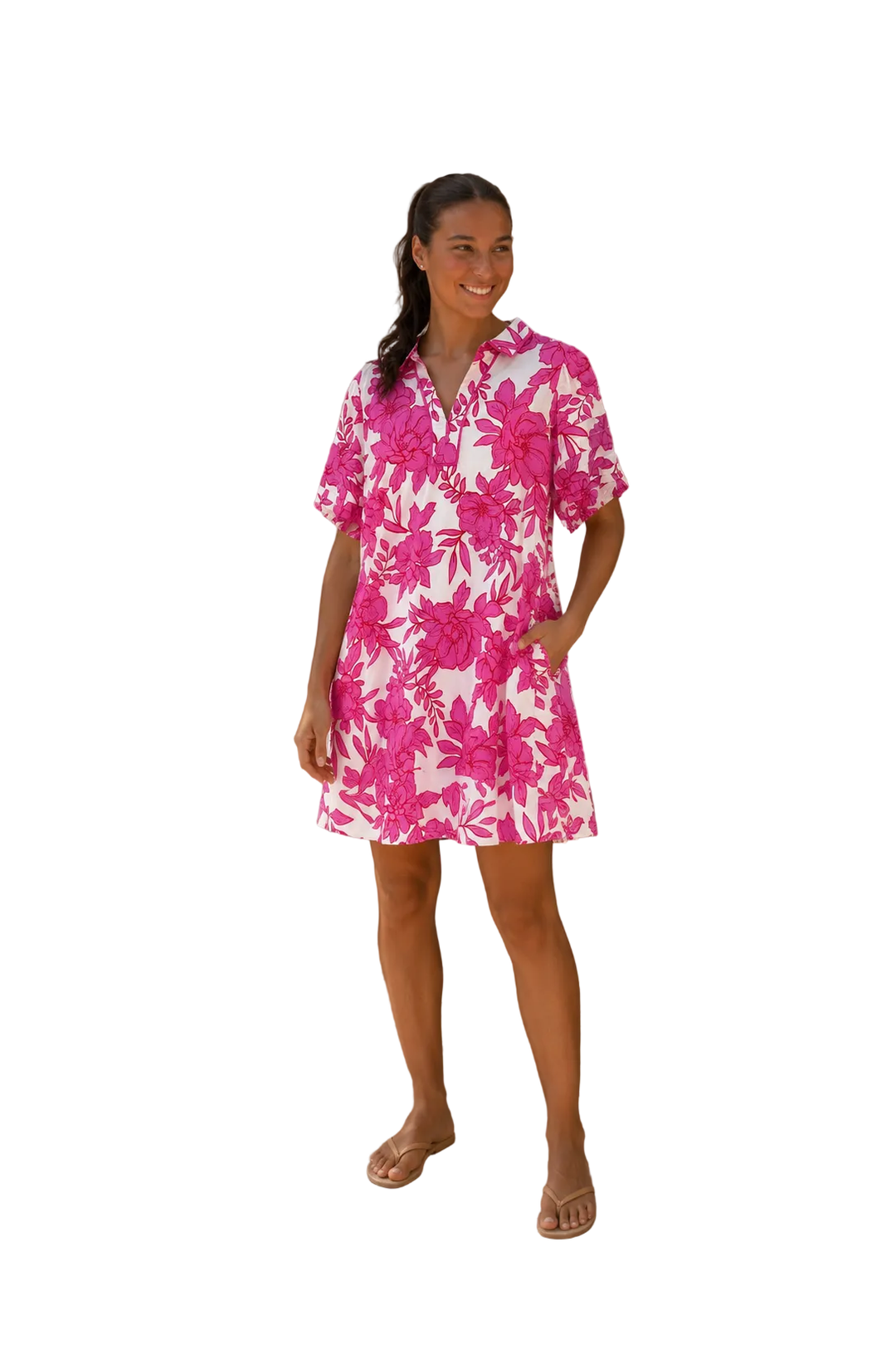 Entro Pink Floral Puff Sleeve Dress | Women’s Statement Dress - Vintage Dragonfly Boutique