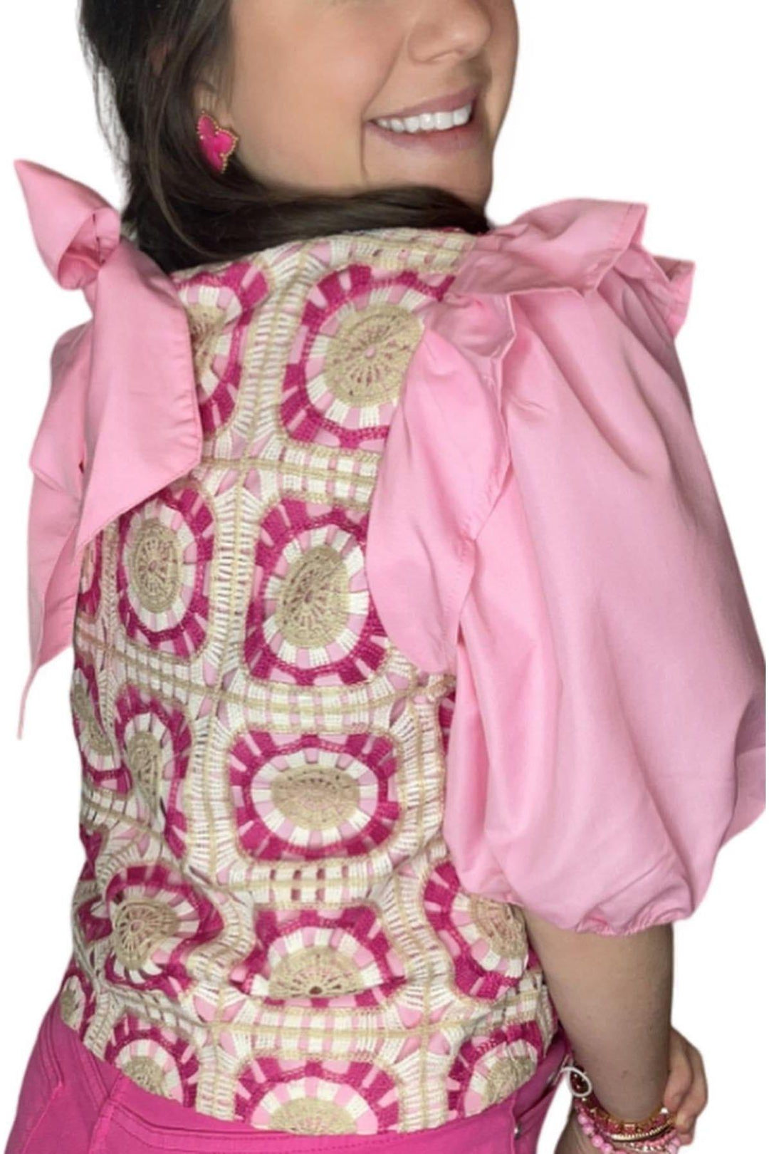 Entro - Pink Multi Colored Crocheted Top w/ Tie Back