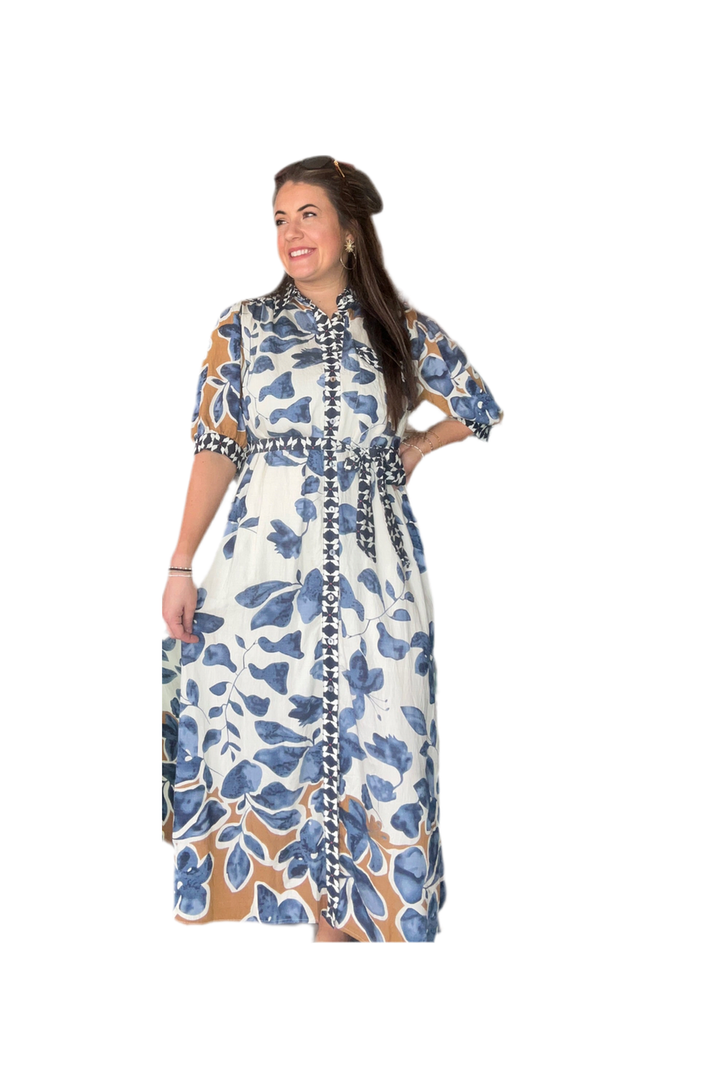 Autumn Bloom Belted Midi Dress - Vintage Dragonfly Boutique