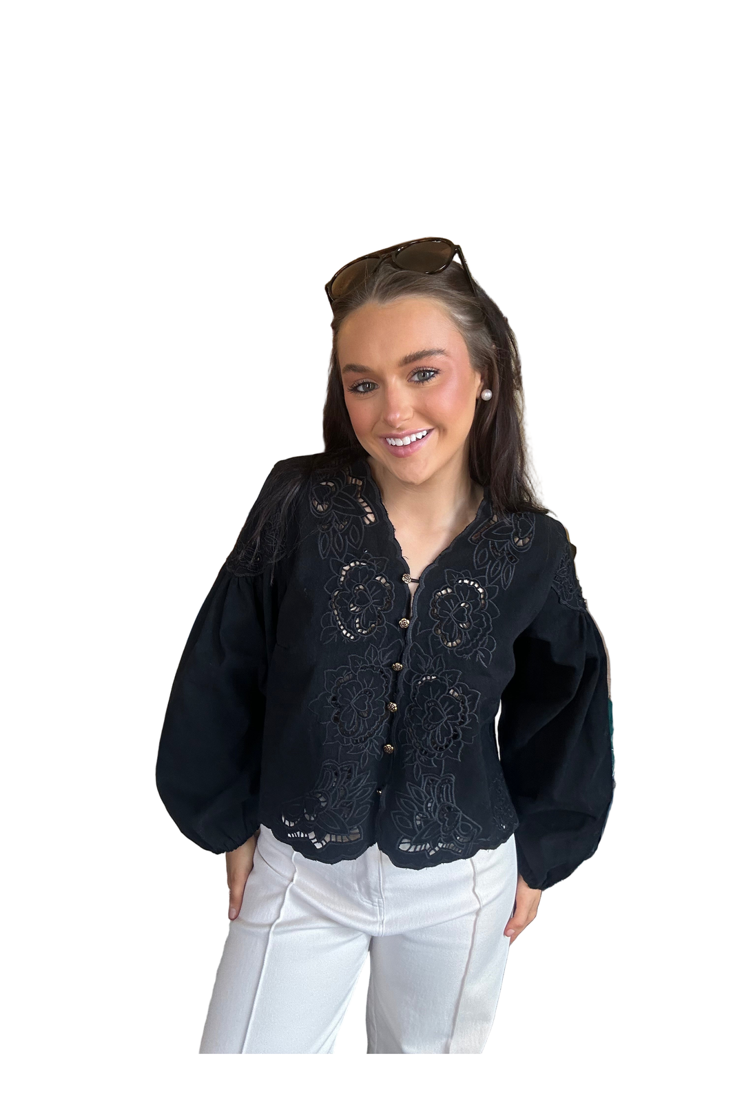 Aaron & Amber Embroidered Denim Jacket – Black Boho Style Layering Piece
