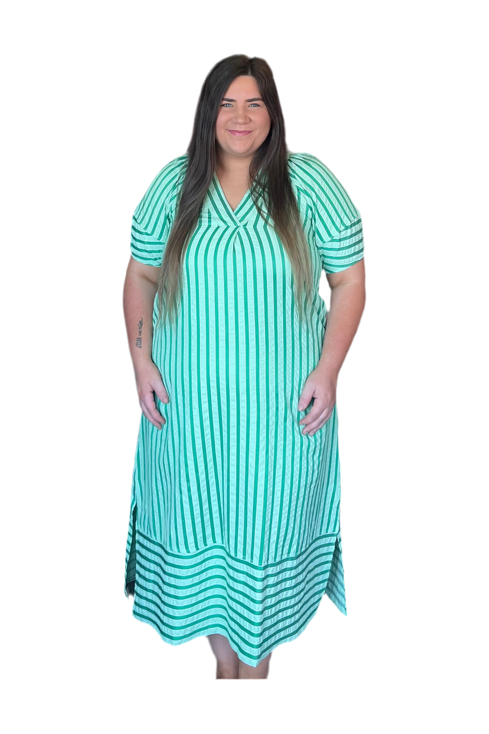 Green Striped Midi Dress - Vintage Dragonfly Boutique