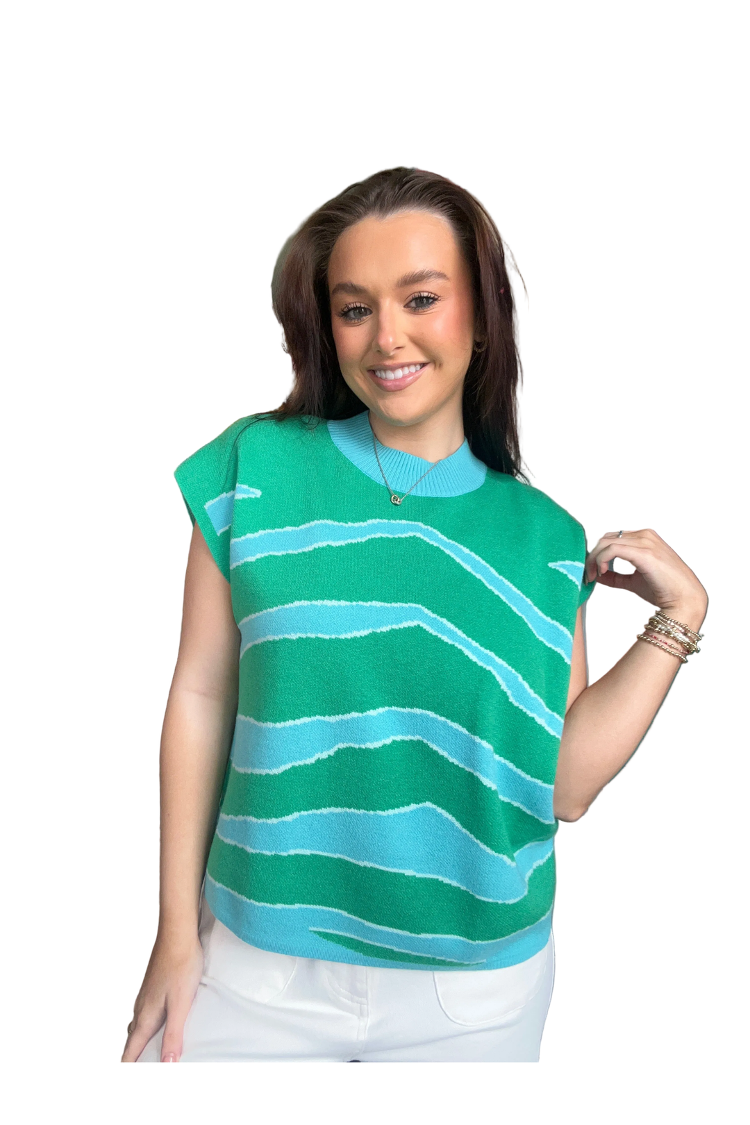 ENTRO Animal Pattern Knit Top – Short Sleeve Mock Neck Sweater in Relaxed Silhouette - Vintage Dragonfly Boutique