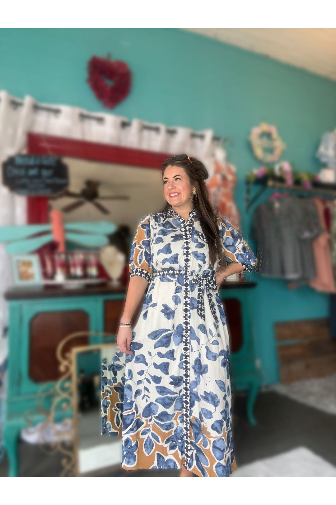 Autumn Bloom Belted Midi Dress
