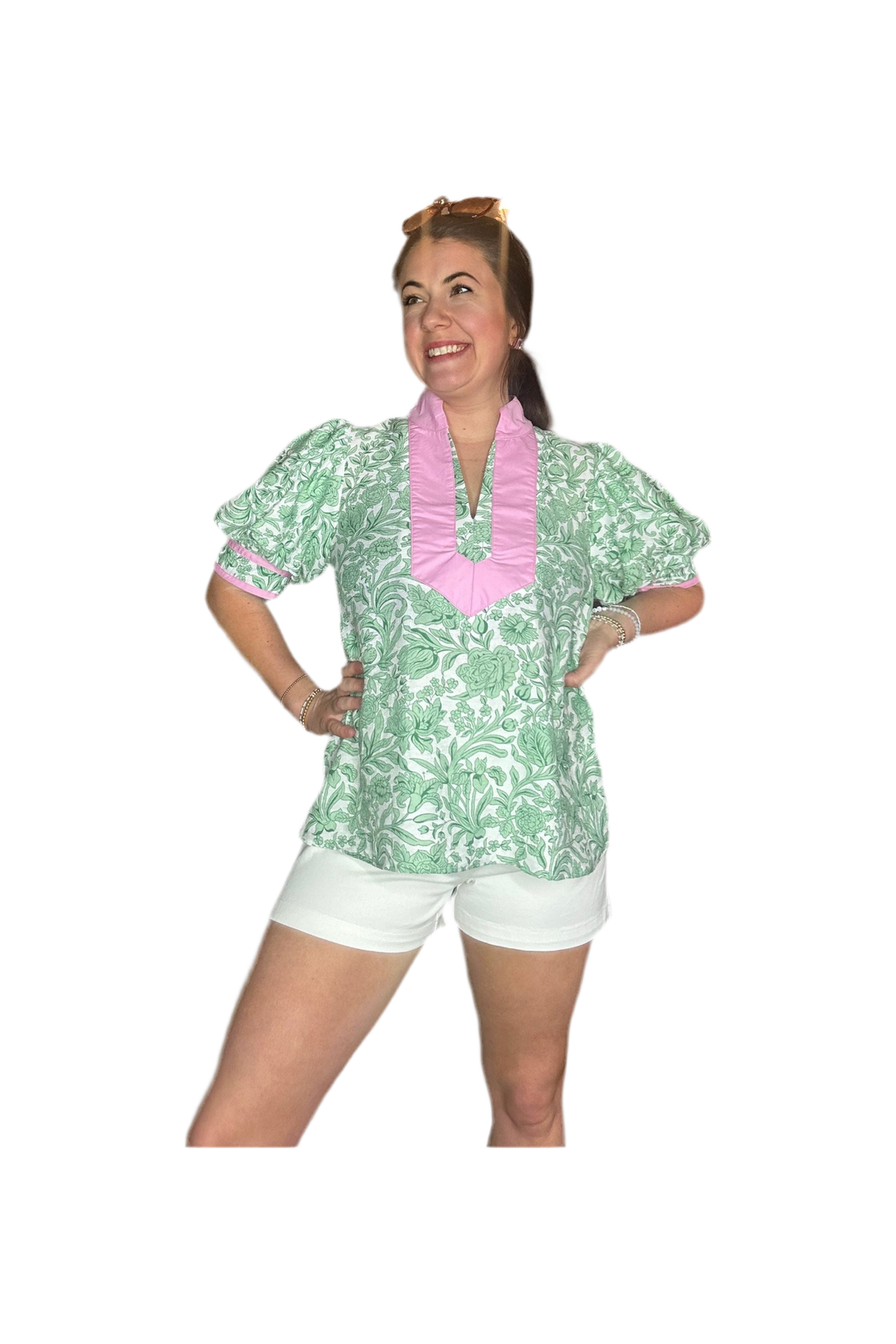Floral Print Puff Short Sleeve Top - Vintage Dragonfly Boutique