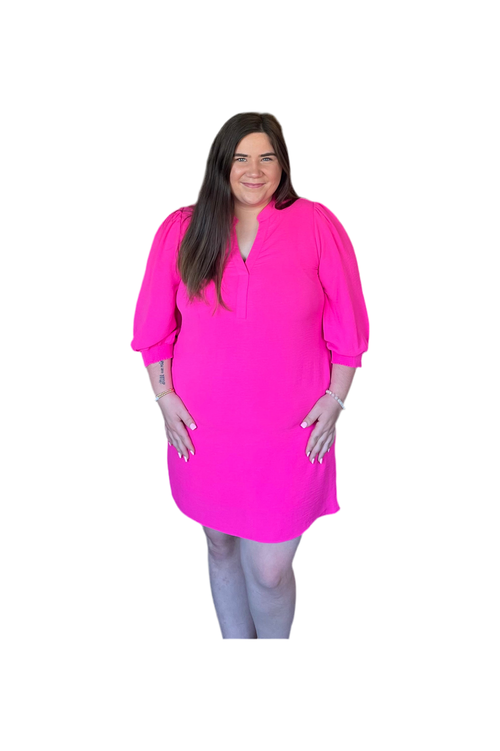 Hot Pink 3/4L Sleeve Mini Dress - Vintage Dragonfly Boutique